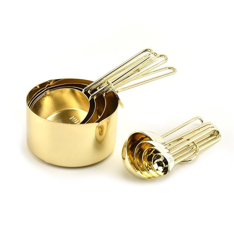 Ensemble de cuillères à mesurer en acier inoxydable, 8 pièces, tasses à mesurer en or Rose, accessoires de cuisine, cuisson du thé, cuillère à café, outils de mesure: Or