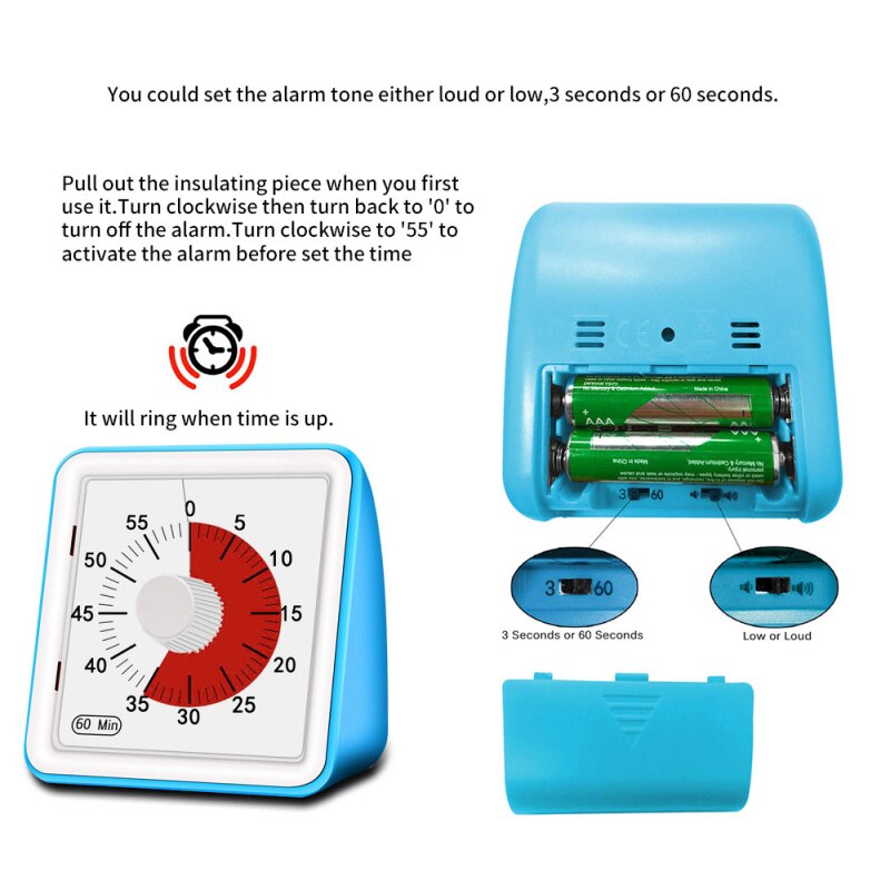 60 Minutes Timer Visual Analog Silent Countdown Clock Study Time Management Tool Practical Durable Timers