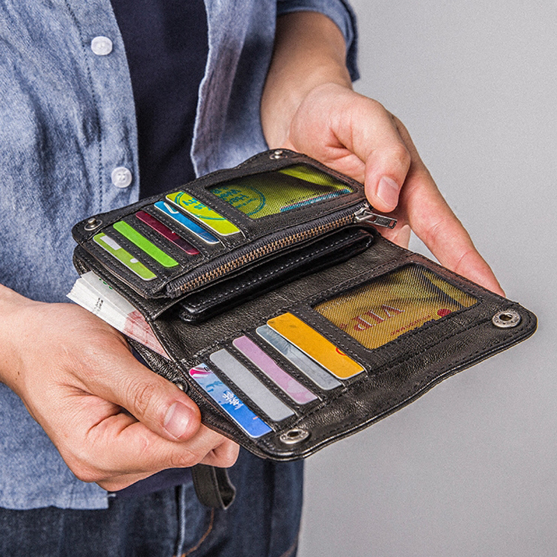 Echtes Leder Männer Brieftasche Kupplung Geldbörse Männlichen Bifold Geld Clips mit Haspe große kapazität Karte Brieftasche Kurze W/Postleitzahl Tasche