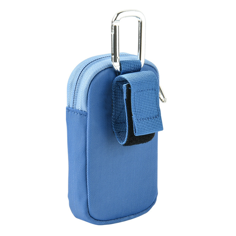 Estojo portátil para mp3, mp4, bolsa de armazenamento universal para reprodutor de música com clipe de mosquetão, bolsa de viagem para atividades ao ar livre: Azul