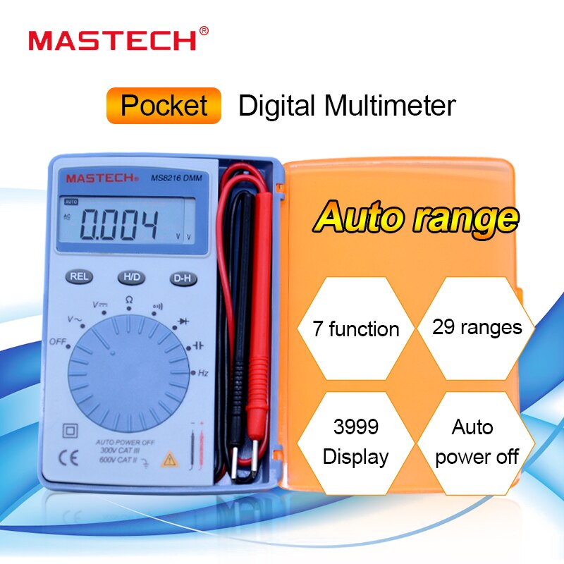 MASTECH MS8216 pocket Digitale Multimeter data hold 4000 Counts Autoranging LCD AC/DC Spanning DMM Tester Detector met Diode