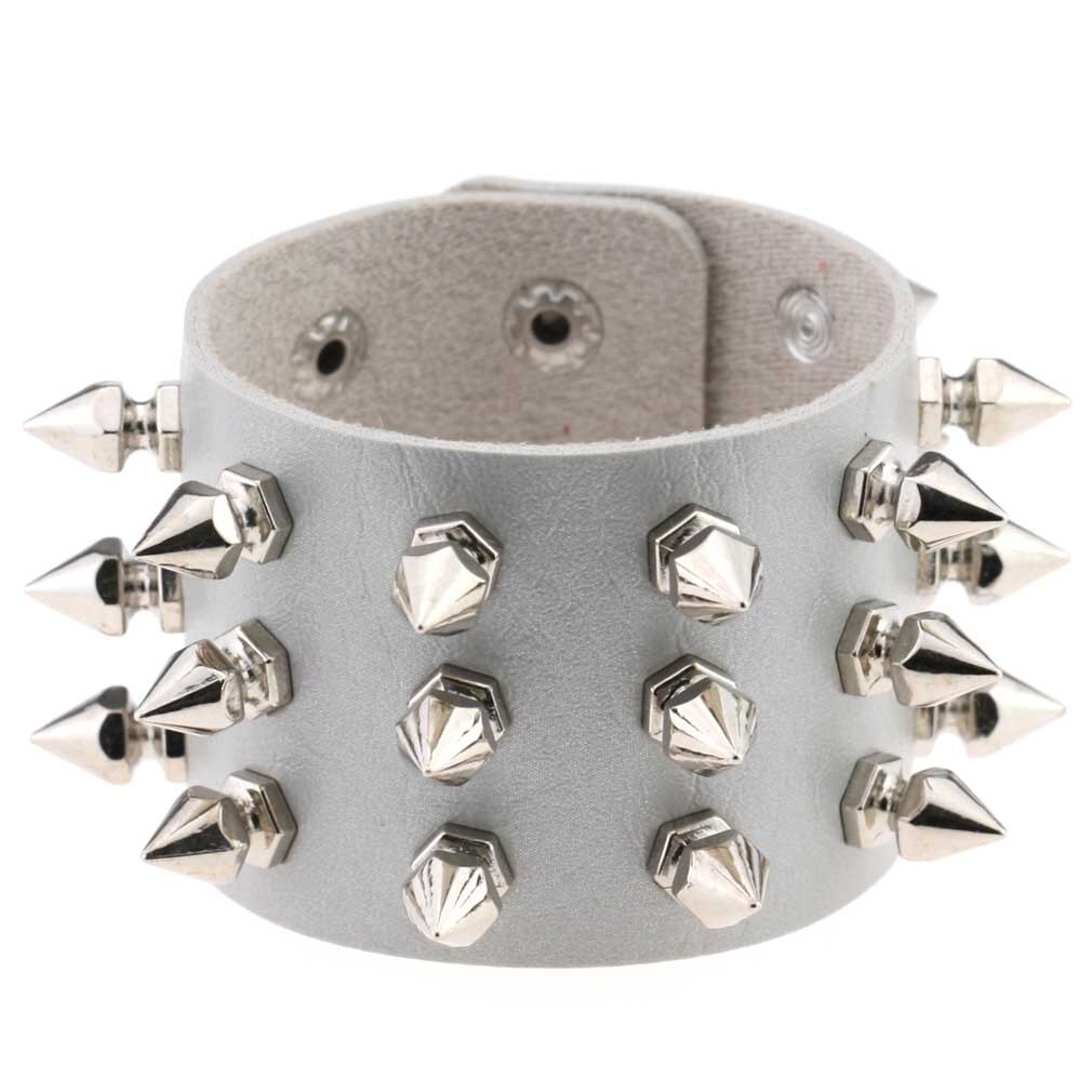Boho Emo Spike bransoletka sztuczna skóra Punk bransoletki dla kobiet mężczyzn biżuteria Goth dziewczyna chłopiec mankiet Bangle Studded Halloween nadgarstek: P136 Gray