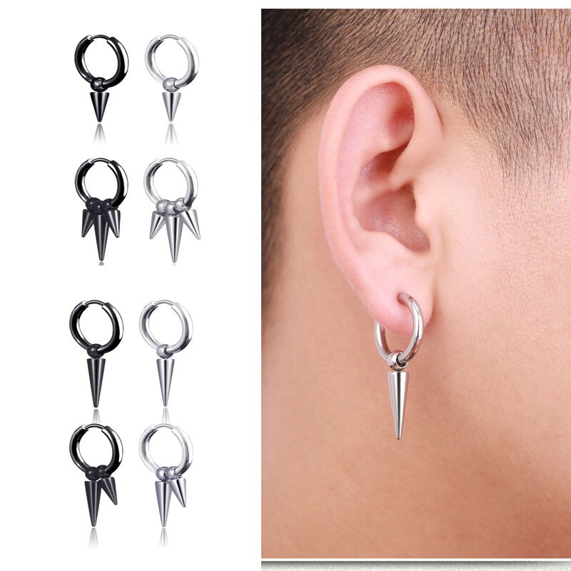 Mode Klinknagel Taper Rvs Earring Voor Vrouwen Mens Classic Punk Stud Oor Sieraden 2 Stuks