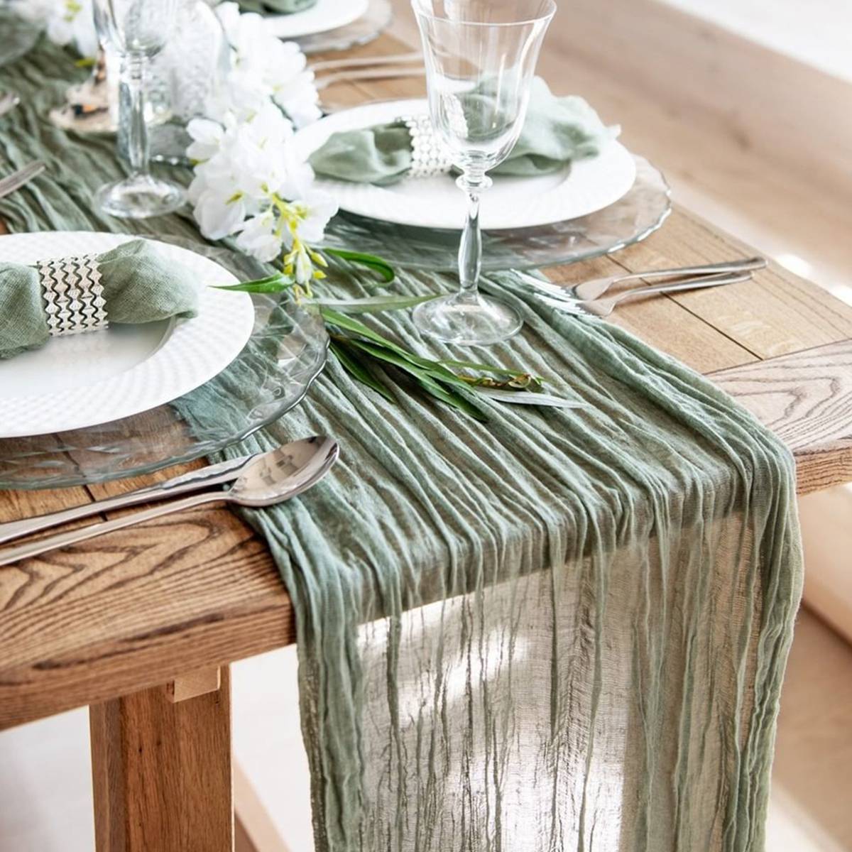 Camino de mesa de gasa semitransparente, tela de queso salvia, ajuste de mesa, comedor, de boda Vintage, banquetes de Navidad, Arcos, decoración de pasteles