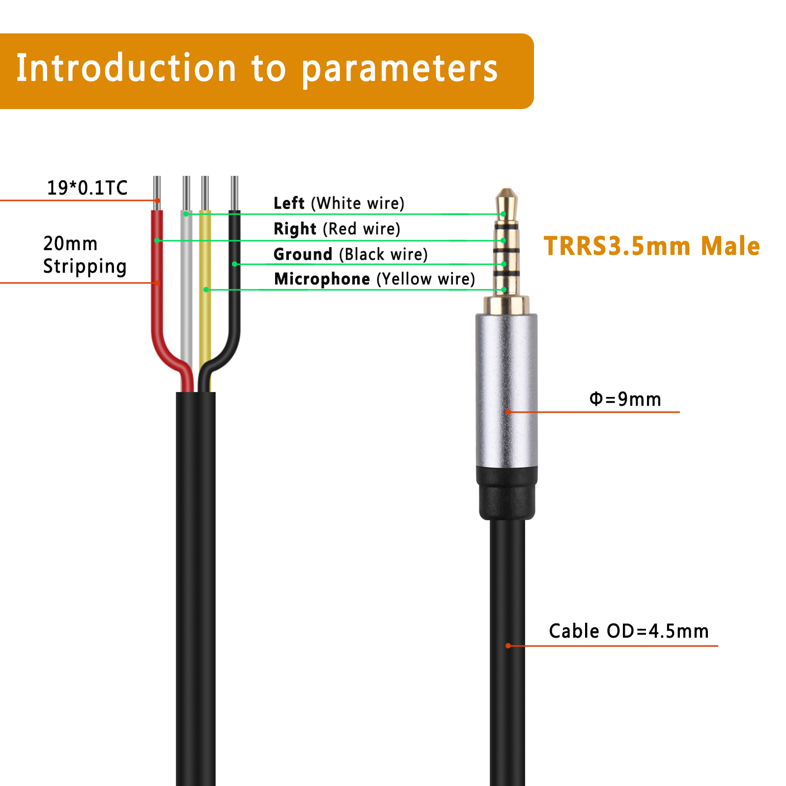 Zamienna wtyczka męska 3,5 mm na goły przewód z otwartym końcem TRRS 4-biegunowy kabel audio z wtyczką stereo 1/8" do naprawy mikrofonu zestawu słuchawkowego