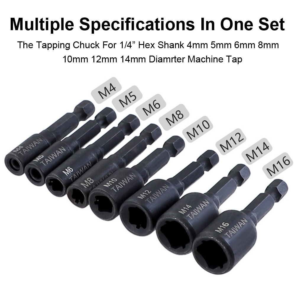 7 Stks/set Schroef Tap Socket Adapter 1/4 "Hex Shank Vierkante Driver Draad Tap Adapter Voor M4 M5 M6 M8 m10 M12 M14 Machine Tap Gereedschap