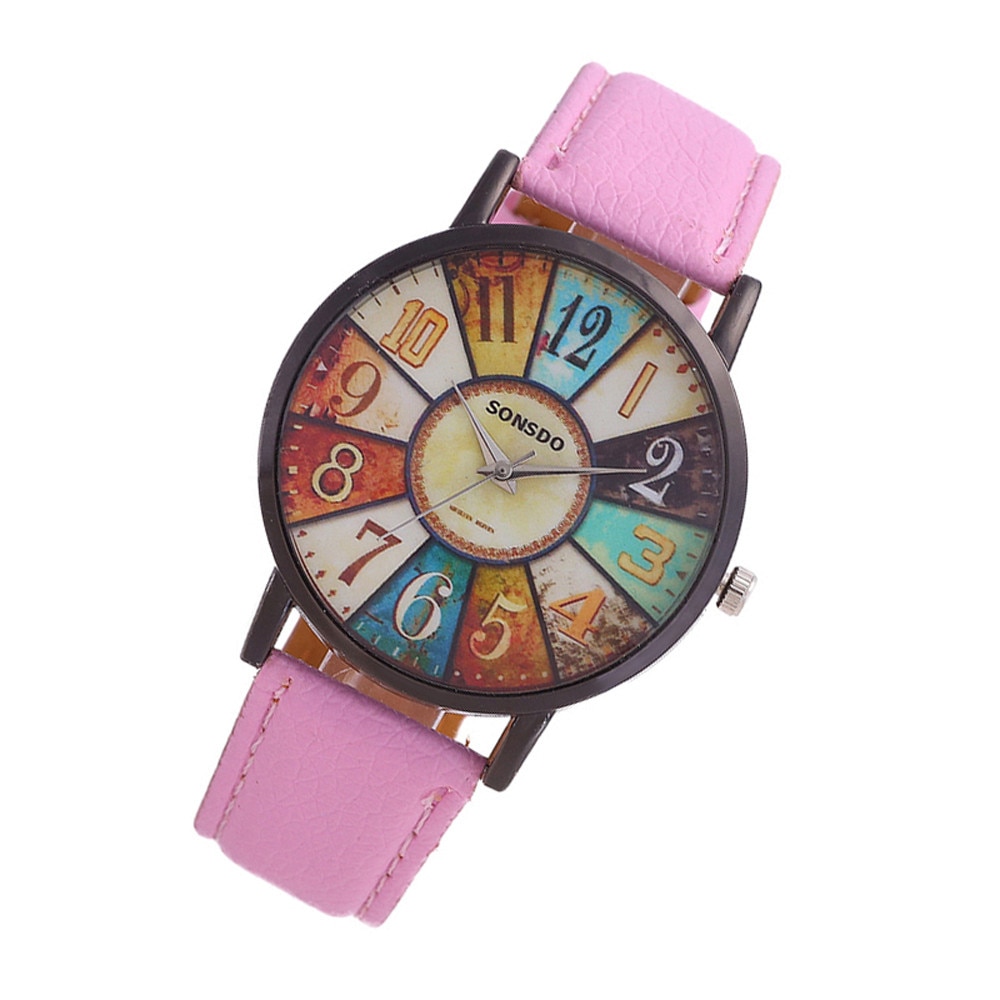Retro Vrouwen Horloges Persoonlijkheid Dial Casual Lederen Riem Polshorloge Voor Meisjes Mode Quartz Horloge Dames Klok Montre Femme
