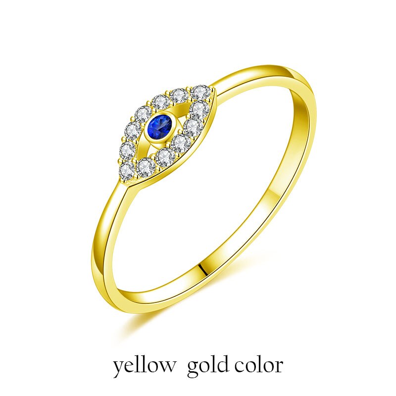 Kaletine-Anillo de Plata de Ley 925 con de ojo malvado para hombre y mujer, sortija, plata esterlina, Circonia cúbica azul, rosa amarilla, joyería de compromiso, del anillo: 8 / Yellow Gold Color