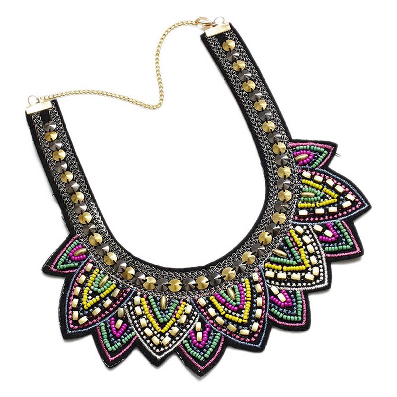 Collar bordado de para mujer, Estilo Europeo Americano, cuentas de cristal, Collar étnico, joya con cadena y pendiente, hecho a mano