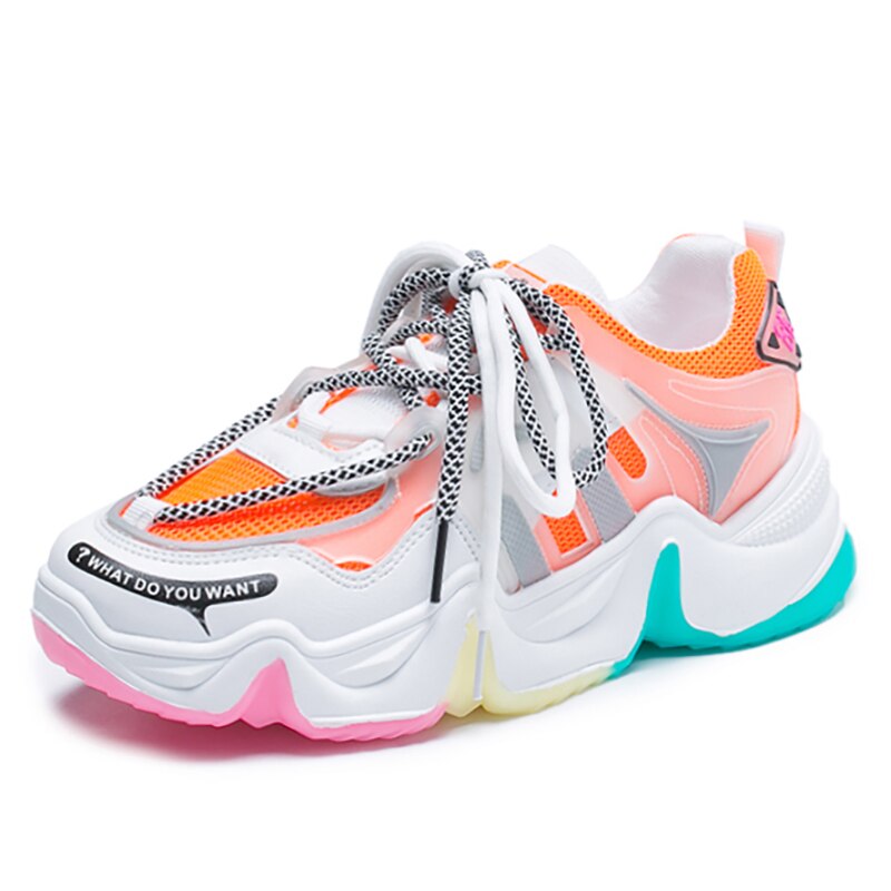 Kosz Femme 2020 platforma Wedge kobiety Sport Tenis buty tęczy grube dno Sneaker kobieta siłownia obuwie Tenis Feminino: Orange / 6