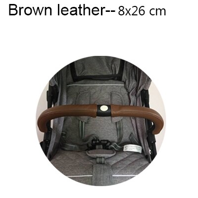2 st / set barnvagn tillbehör läder skyddande fodral täcka armstöd och handtag för yoyaplus babyruler barnvagn: Brun 8 x 26 cm