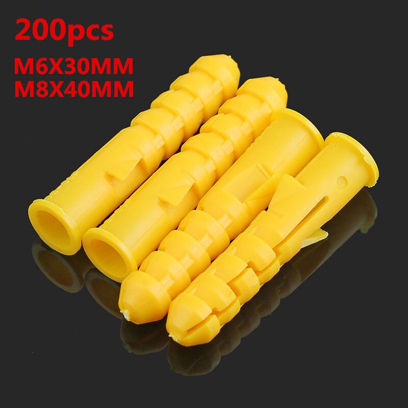 200Pcs Plastic Expansie Pijp M6 * 30Mm M8 * 40Mm Rubber Plug Plastic Pijp Nylon Kolom Uitbreiding schroef Anker Plug Pluggen