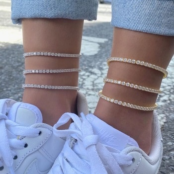 summer arrived 3MM hip hop iced out bling white pink cz tennis chain anklet anklet for women dainty wedding jewelry