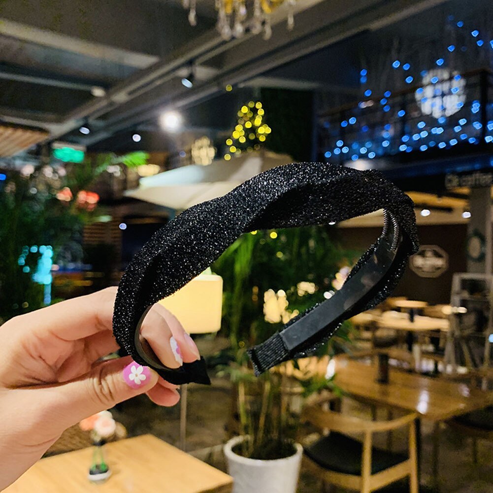 Skinnende pailletter håndlavet hårbånd kvinder ensfarvet hår hoved bøjle band sport pandebånd hårbånd hår tilbehør: A1 sorte