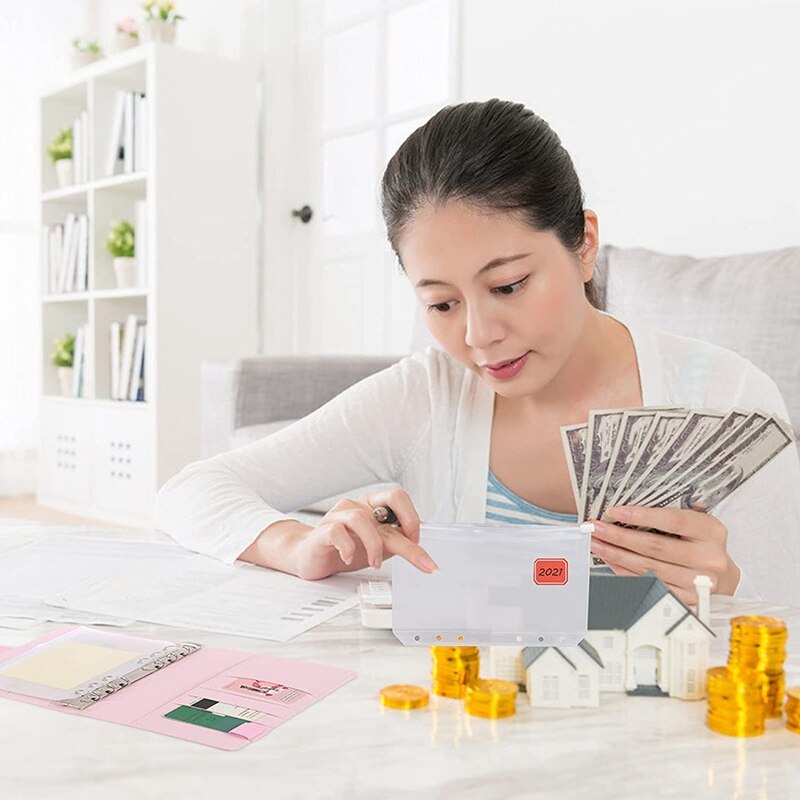 A6 Pu Lederen Bindmiddel Cover Roze Lederen Bindmiddel Bestand Pocket Losbladige Map 6-Ring Pvc Budget Envelop bindmiddel