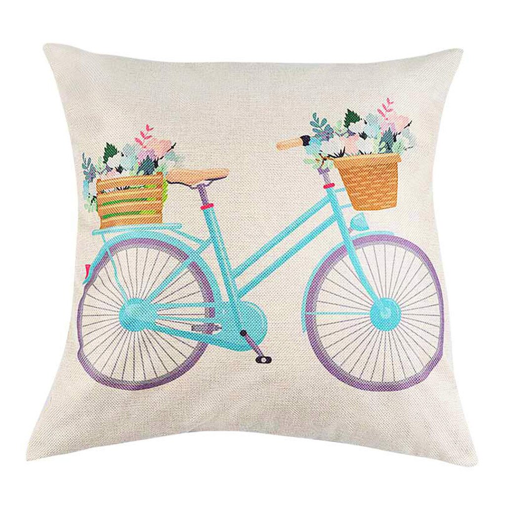 Cojín de HSU , 1 Uds., árbol de flores de primavera, globos de bicicleta, decoración de algodón para el hogar, almohada de lino, cojines acogedores para sofá: D