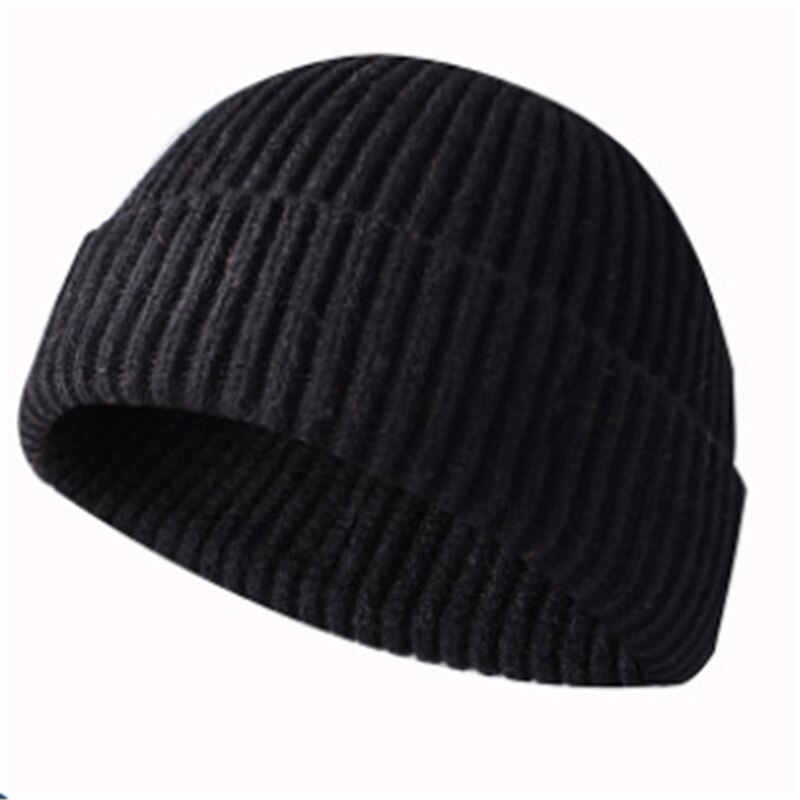 Mænd / kvinder vinterstrikket hat beanie skullcap sømand cap manchet brimless retro varm: Sort
