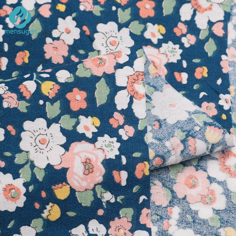 Fabric Meter Dark blue with Flowers Cotton Fabrics Women Baby Girls Dresses Skirts Sewing Cloth Blanket Cushion DIY Sewing Telas