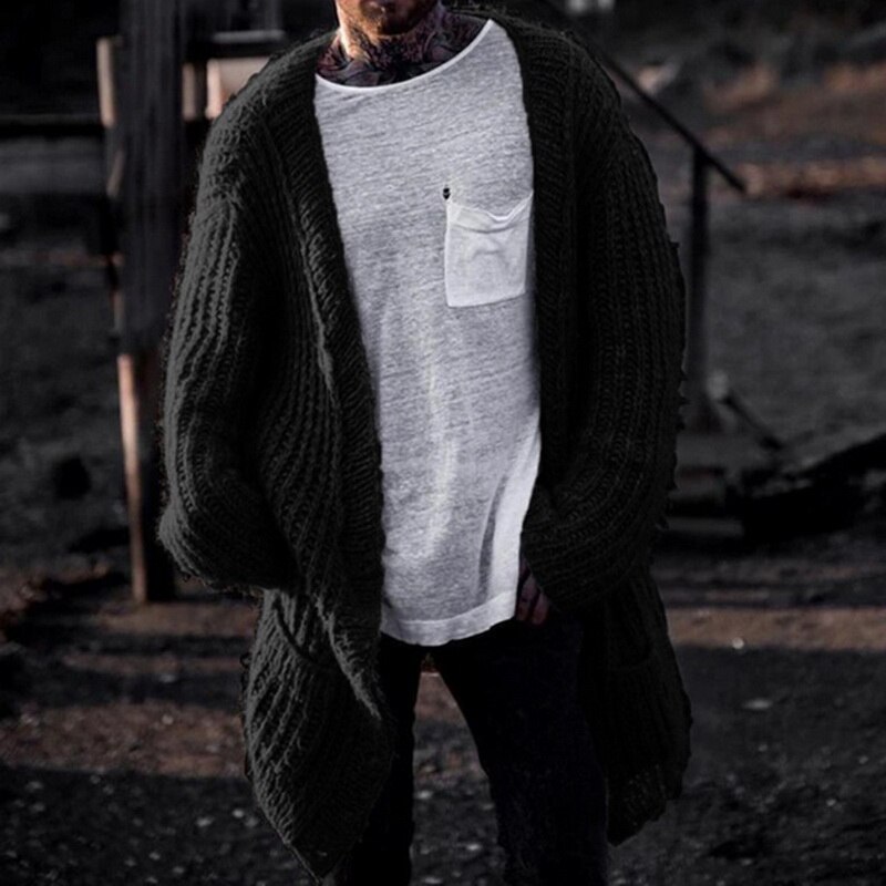 Homme couleur uni Cardigan manches longues Cardigan ample grande taille manteau longue longueur haut