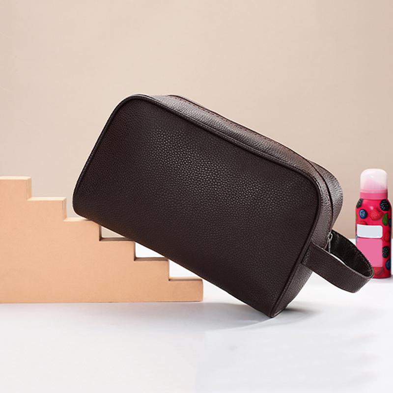 Cosmetische tassen Damesmode Effen kleur Handheld Wash Make-up Tas Dames Draagbare reisopslag Lipstick Organizer Bags: Bruin