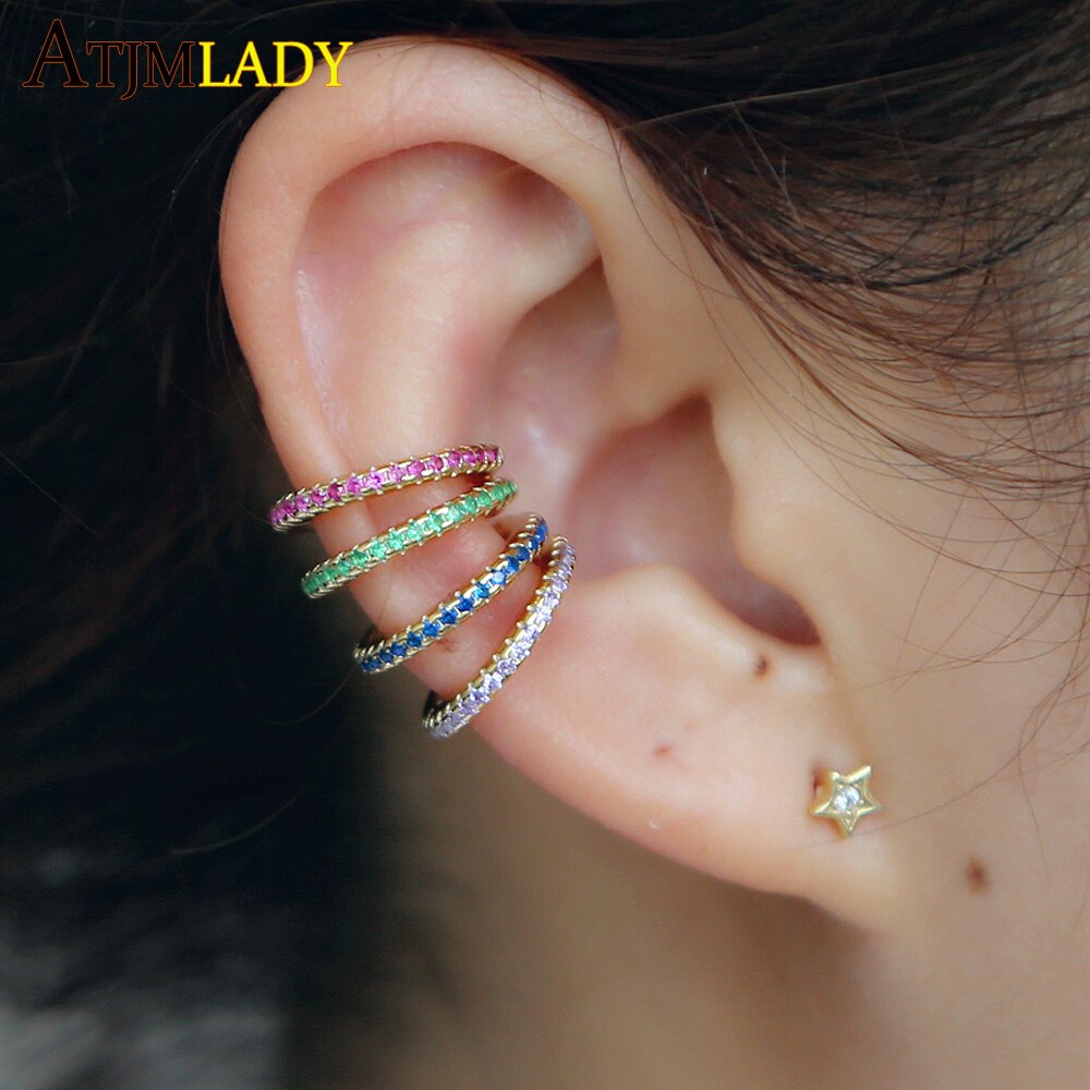 8 colors 925 Sterling Silver Slim Sparkling Ear Cuff Single Ear Cuff 1pcs Clear CZ Zirconia Ear Cuff Gold Women Jewelry