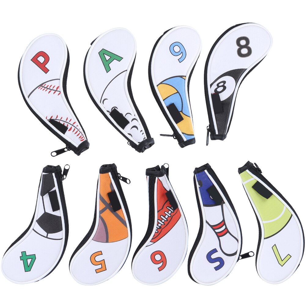 Golf Club Head Deel 9Pcs Iron Head Covers Mouwen Digitale Rits Sport Patroon Beschermende Pu Waterdicht Iron Club Iron cover