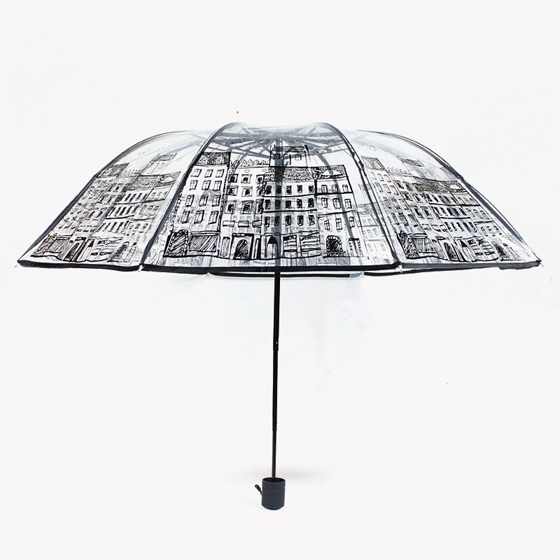 Transparante plastic PVC paraplu Drie Vouwen zonnige regenachtige creatieve paraplu huis paraplu