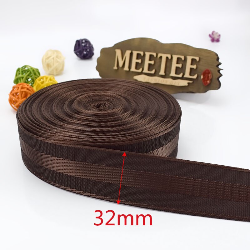 Meetee 5 meter 20-50mm polyester nylon webbing tape sikkerhedssæde bånd rygsæk kæledyr rem bælte omsnøring blonder bias bindende tape: Kaffe -32mm