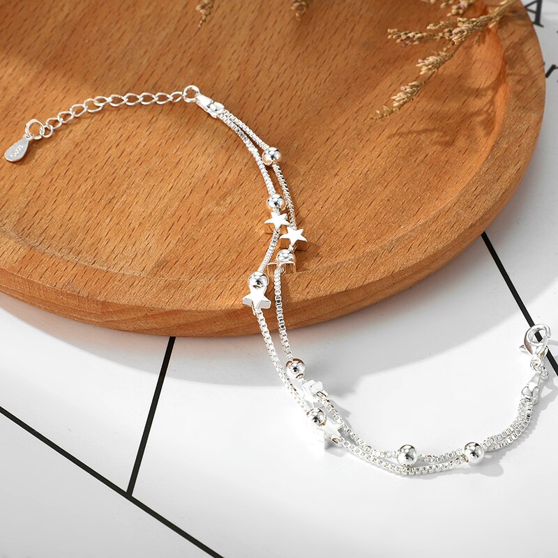 Daiwujan 925 silber-Charme-sterne-armbänder für damen, doppellagig, perlenbox-kette, glücksarmband, Party-sommerschmuck: Ursprünglich Titel