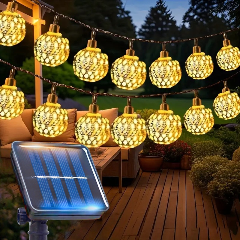 Solcelledrevne marokkanske kulelyslenker 20/30/50 led-eventyrklokker 8 moduser for hage, jul, bryllup, utendørs lyslenke