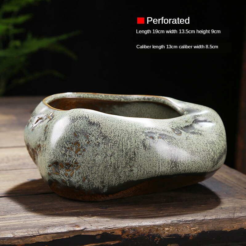 Maceta pequeña de cerámica Retro Para el hogar, maceta creativa de escritorio para plantas verdes suculentas Wenzhu, utensilios de jardín chino hechos a mano: A  Perforated