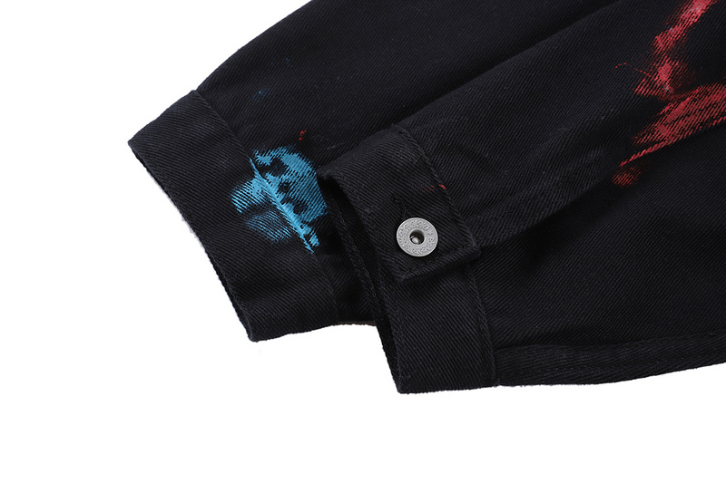 Originele Verf Gedrukt Graffiti Mannen Zwart Denim Jasje Hiphop Streetwear Mannen Casual Denim Jeans Jas