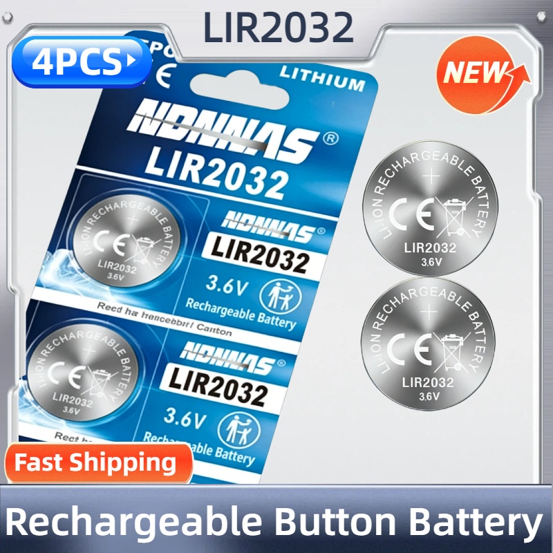 NEUE LIR2032 3,6V Wiederaufladbare Lithium-Knopfbatterie mit Ladegerät, Kompatibel mit CR2032 für Autoschlüssel, Uhren, Fernbedienungen: WEISS