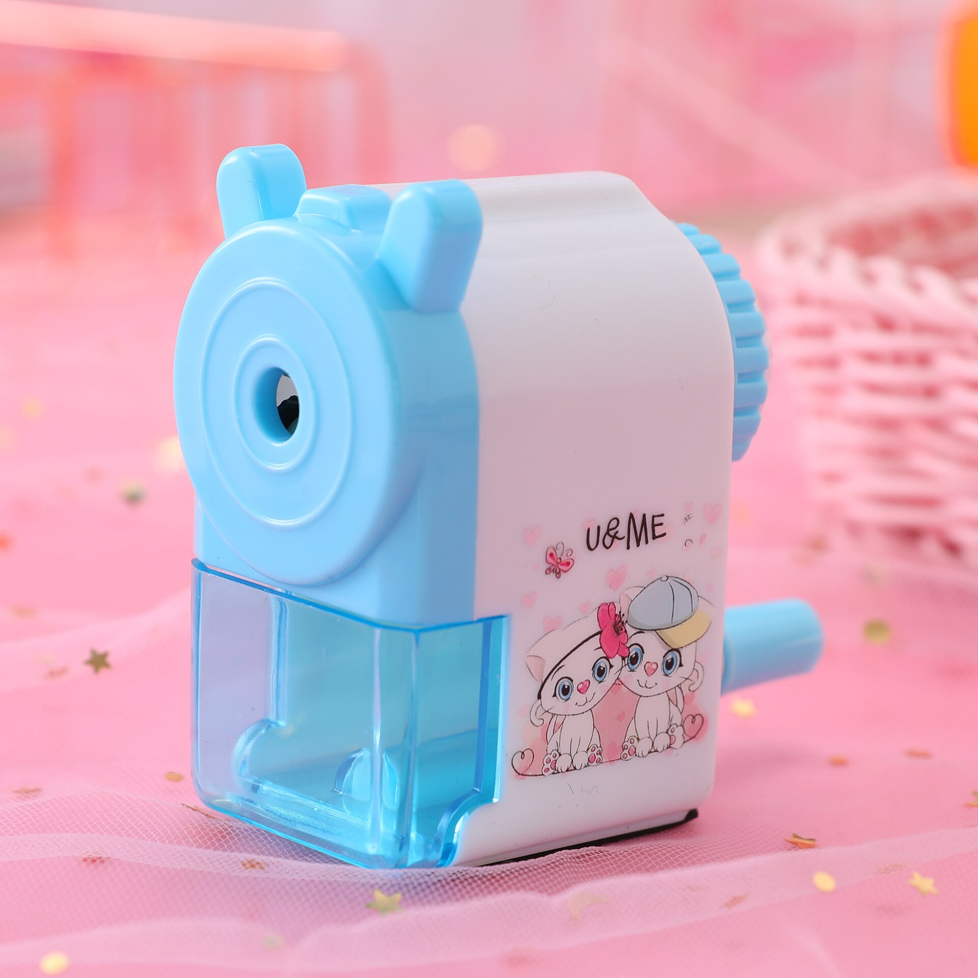 Sacapuntas de mano Kawaii, papelería para material escolar: Azul
