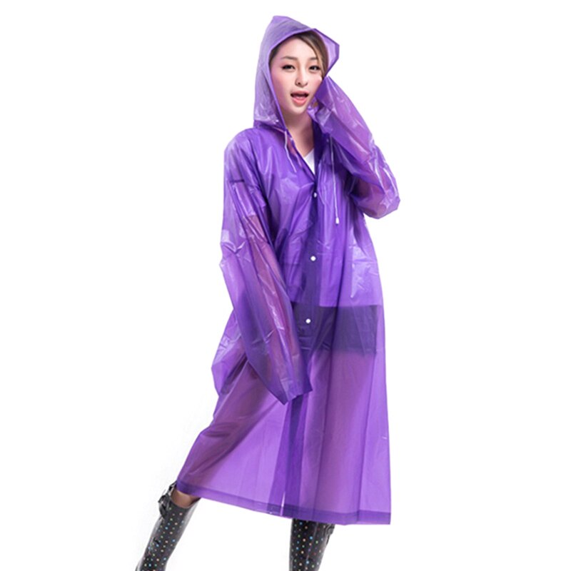 Moda donna a buon mercato giacca lunga semi trasparente impermeabile con cappuccio cappotto antipioggia EVA amichevole EVA trasparente sottile impermeabile donna: VIOLA