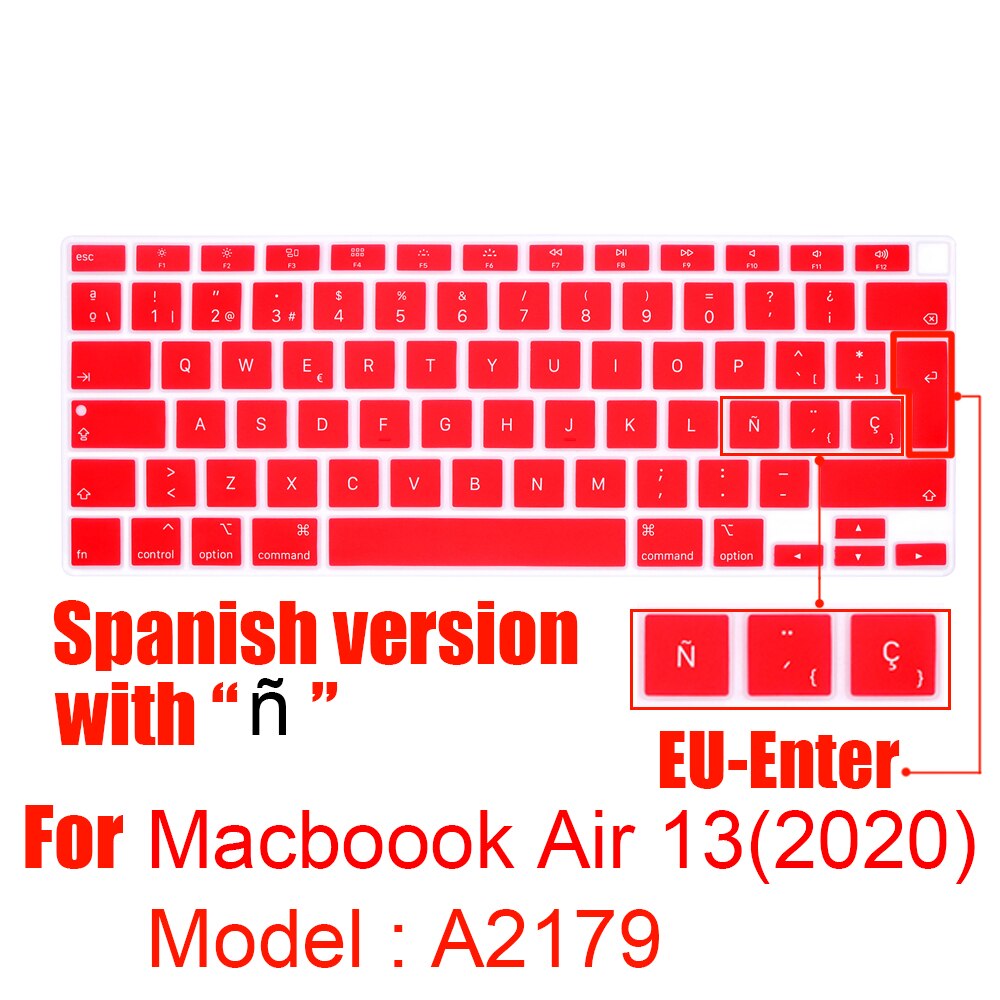 Dla 2020 nowy Macbook Air 13 Cal silikonowa klawiatura laptopa pokrywa z touchbar ue wersja A2179 hiszpania Laptop film ochronny: A2179 EU red