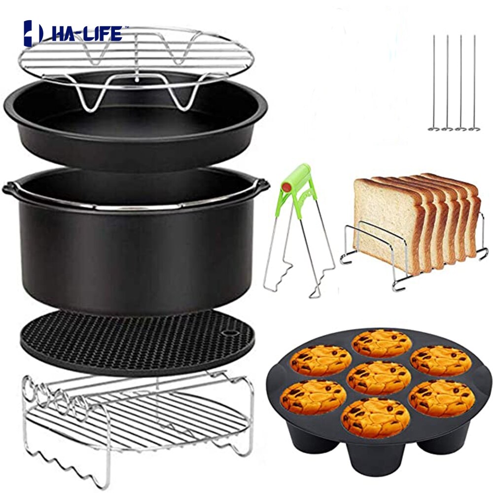 HA-Life 8pcs/set 7Inch Air Fryer Accessories Fit All Airfryer 3.7 4.2 5.3 5.8QT Kitchen Accessories Air Fryer Oven Set 2022