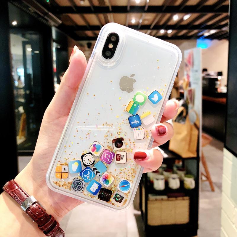 Funda para teléfono con icono de aplicación bonita para iPhone Xs Max XR 10 funda brillante con estrella para Coque iPhone 7 Plus iPhone7 8 8Plus 6s