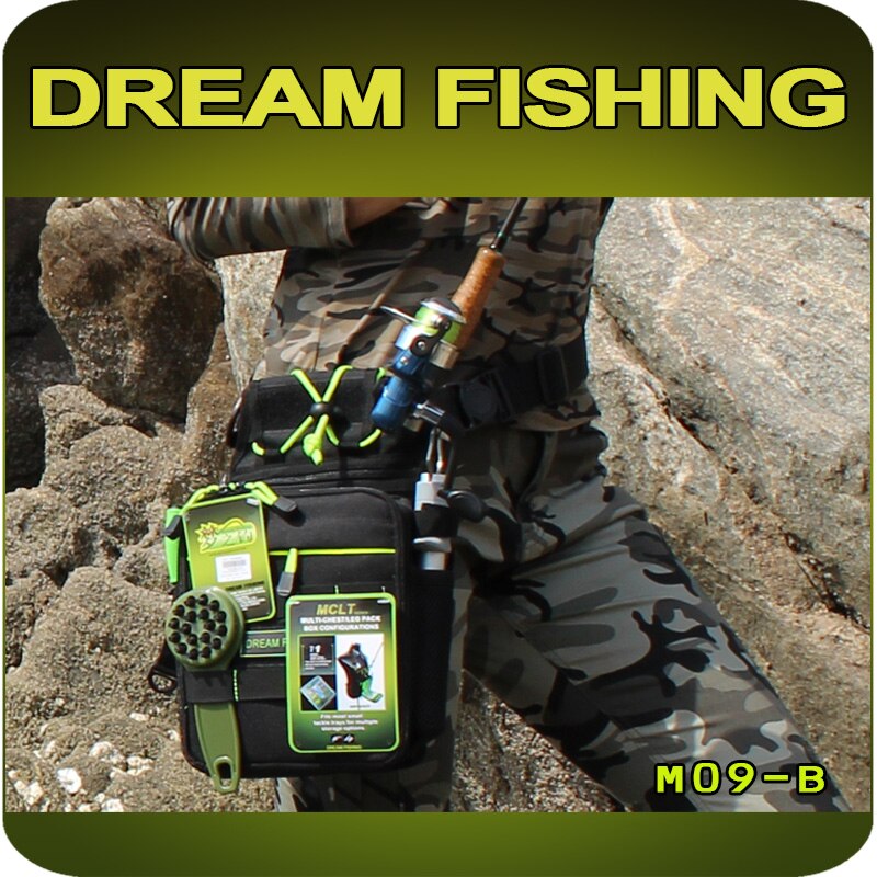 DREAM FISHING 17*6*22cm Multifunctional Fishing Tackle Bags + 17.5*15.5*3.5cm Fishing Box Storage Case Chest Bag Waist Leg Pack