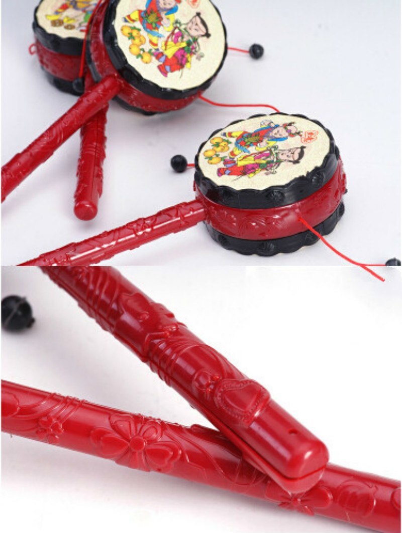Tranditonal chocalho-tambores conjuntos martelo brinquedos vermelho china bebê tambor martelo chocalho bebê voz brinquedos para o divertimento