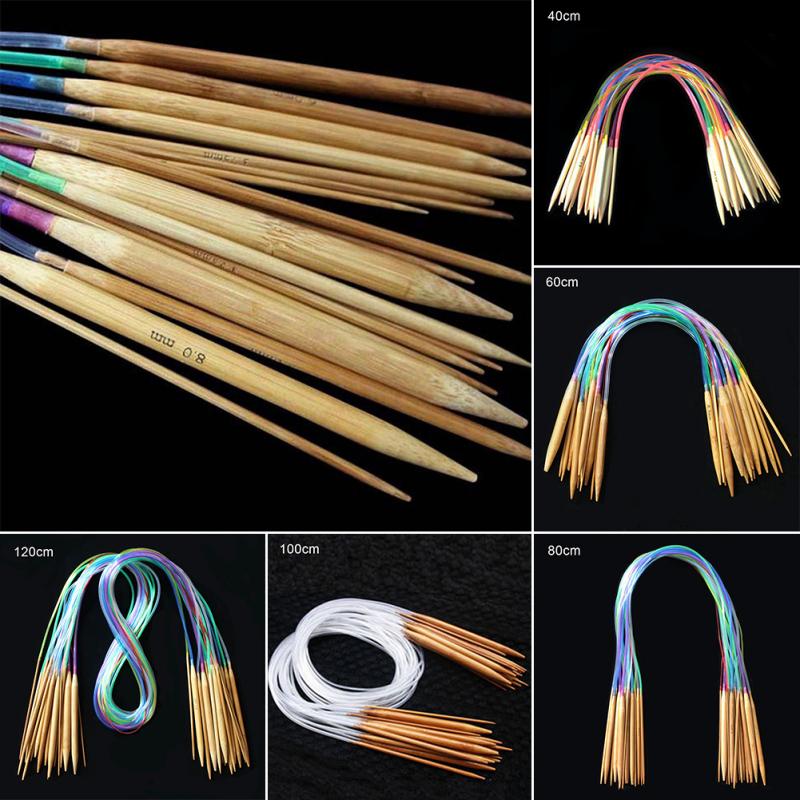 18 stuks naainaalden multicolor buis bamboe rondbreinaalden set dubbele spits 18 modellen/set 40/60/80/100/120cm