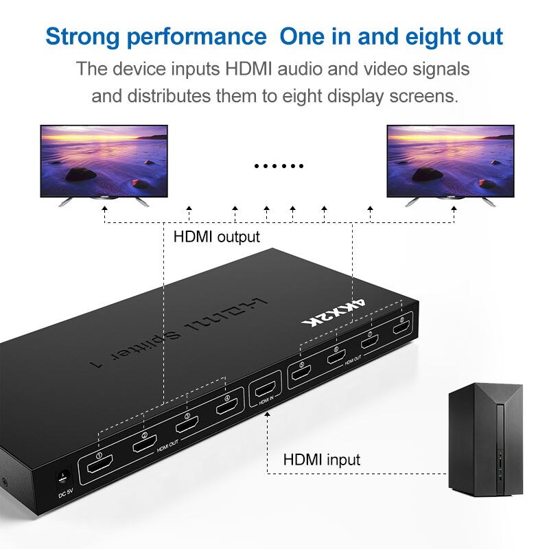 4K 1X8 HDMI Splitter 1 In 8 Out HDMI Splitter 4Kx2K@30Hz HDMI distributor Display Amplifier Converter for DVD PS3 Xbox HDTV 4K