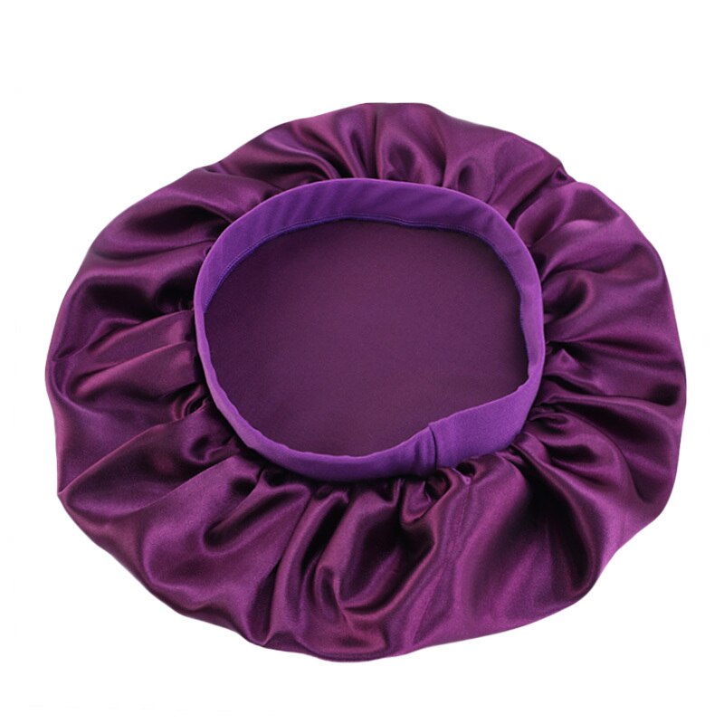 32cm Adjustable Solid Satin Bonnet Hair Styling Caps Silk Long Hair Care Women Night Sleep Hat Head Wrap Styling Accessories: Purple