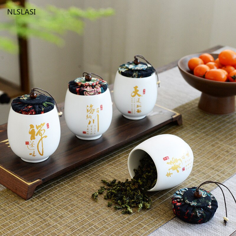Ceramics tea jar Tieguanyin containers travel tea bag storage box Portable Sealed tea caddy spice organizer Candy storage tank