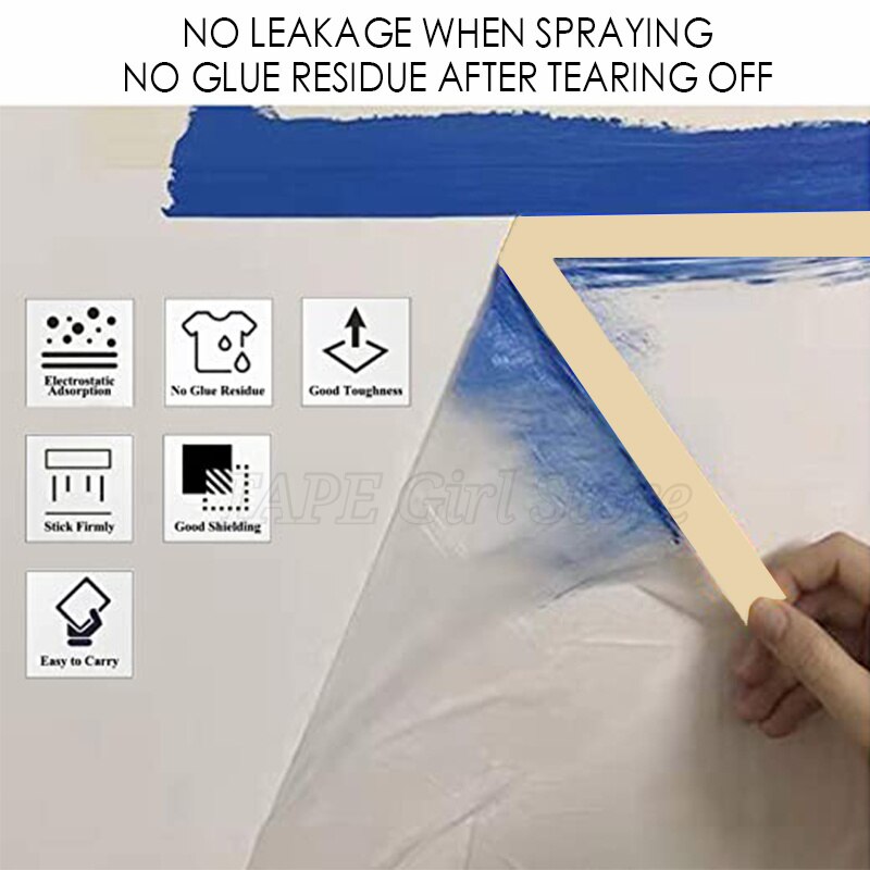 20M 110/55CM Portable Folded Overspray Protective Sheeting Oil Painting Masking Film Dust Cover Plastic Film Barrier Paint Block