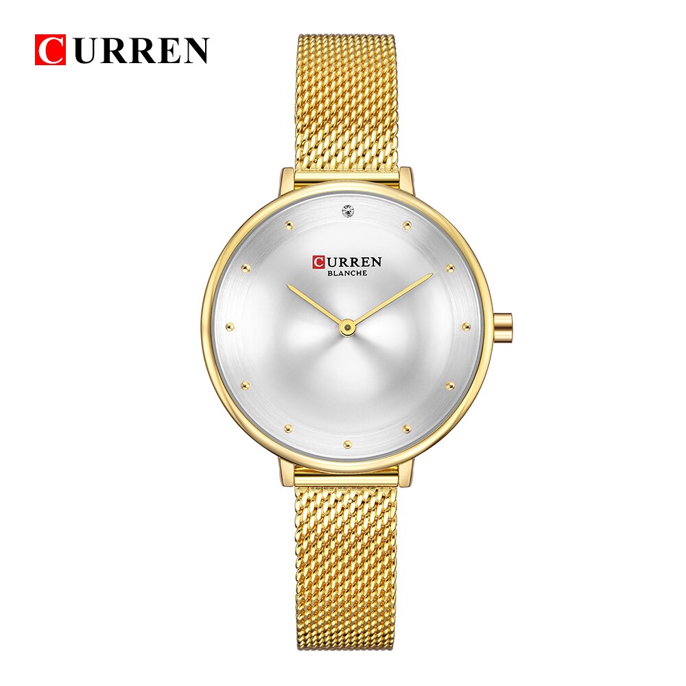 Womens Gold Horloge Mode Strass Quartz Dames Armband Horloges CURREN Vrouwelijke Klok Staal Mesh relogio feminino