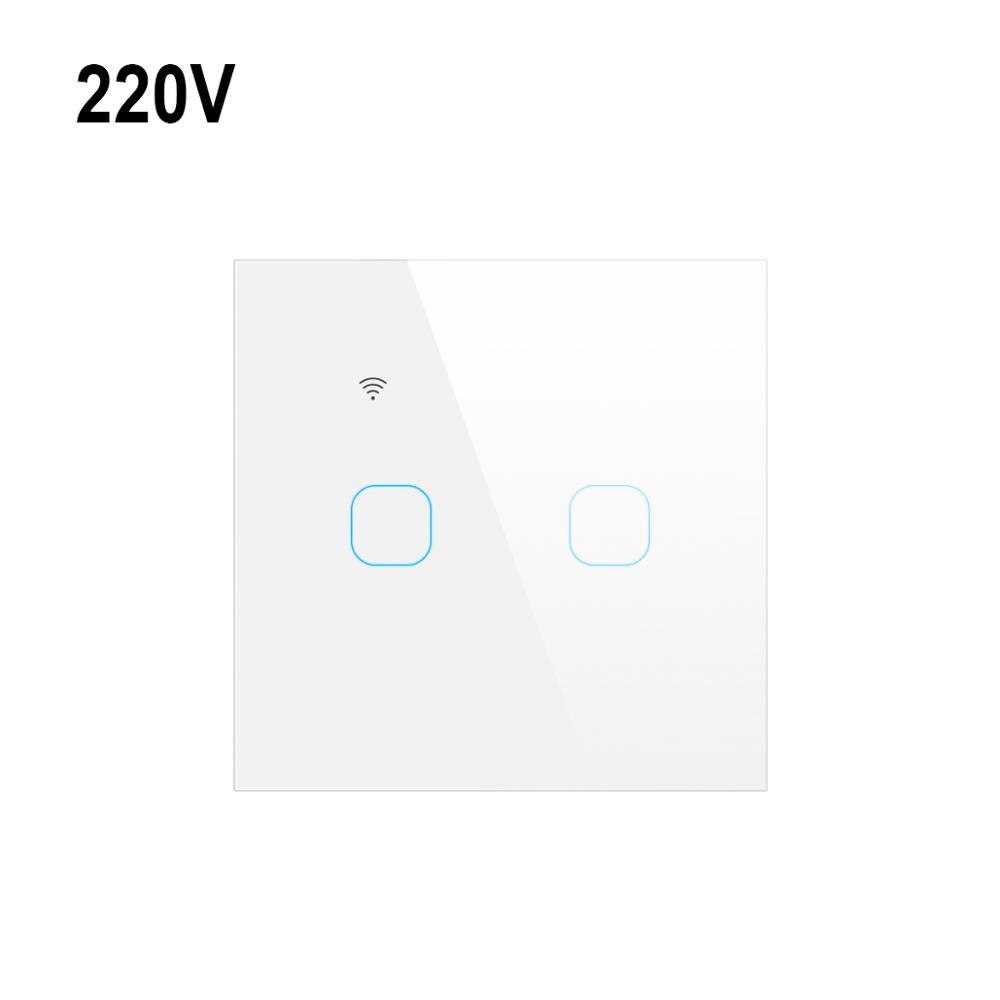 220V Tuya Smart Control Wall Switch Work With Alexa/Echo/Google Home WiFi Touch Light Switch Smart Home Automation: White 2Gang