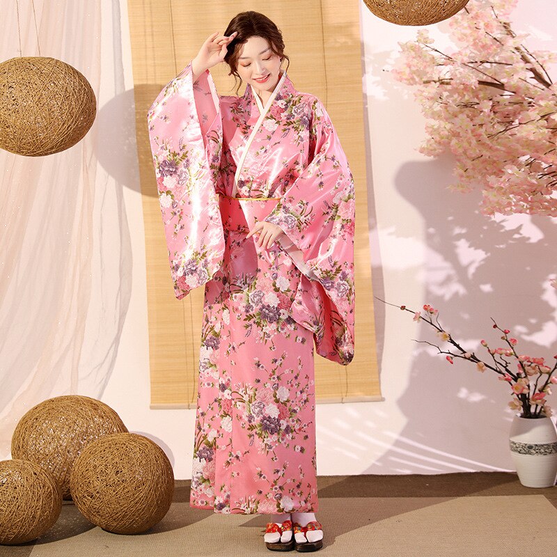 Women's Kimono Sleepwear Kimono suit Traditional Japanese Women Kimono with Obi Belt Bath Robe Yukata