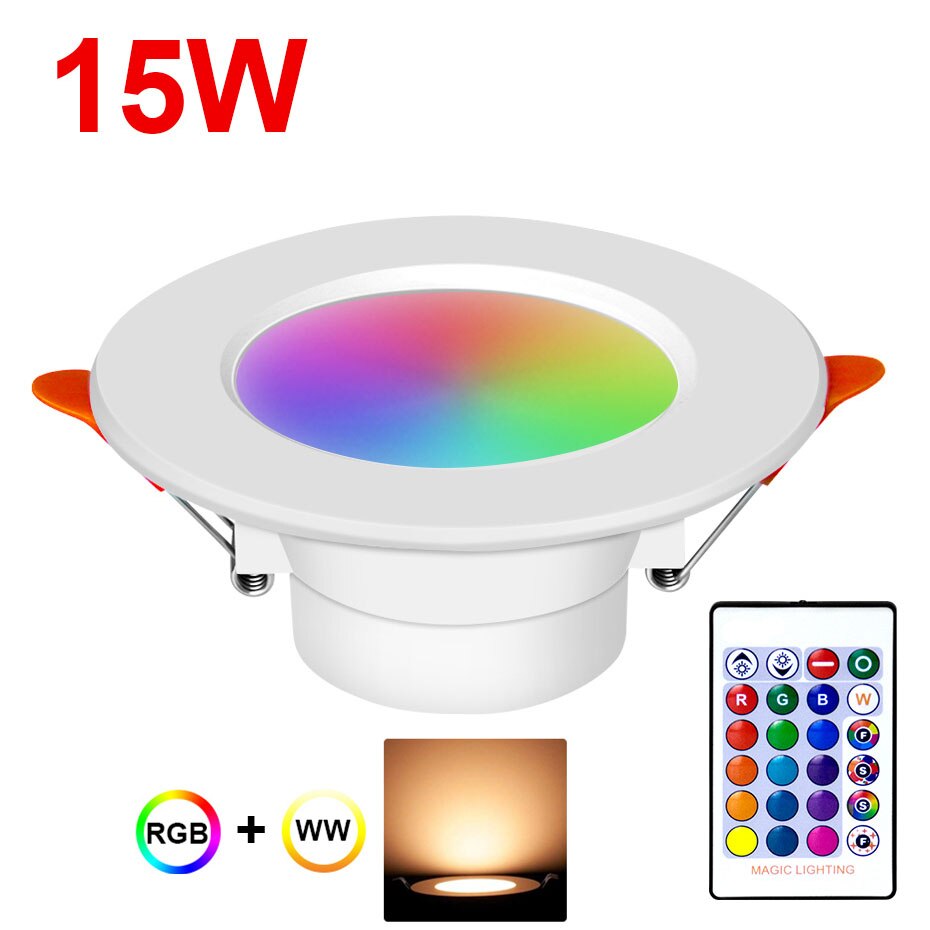 Dimbare 10W 15W Downlight Led Plafond Inbouwspot Verlichting 110V 220V Rgbw Rgbww Decoratie Lamp Met ir Afstandsbediening: 15W RGB Warm White