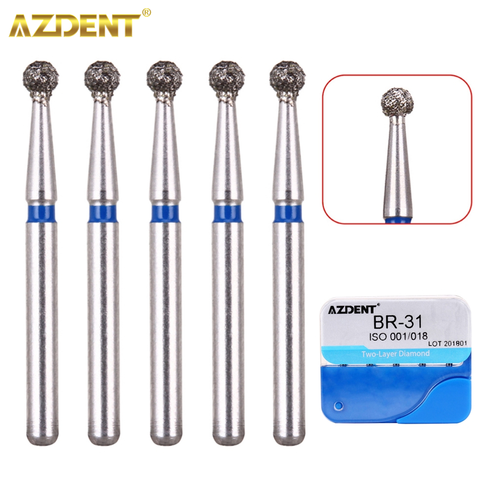 AZDENT 5 pièces/boîte fraise diamantée dentaire deux couches fraises diamantées pour pièce à main à grande vitesse 450,000 tr/min modèle BR-31 SF-41 BR-40 FO-32